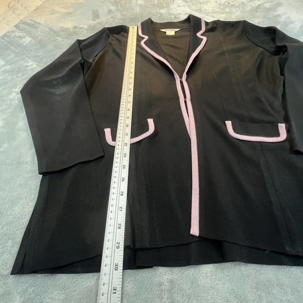 Misook Knit Cardigan Jacket Womens 1X Black Pink Trim Classic Corporate Career